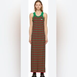 Gucci Green & Red Striped Cat Patch Dress